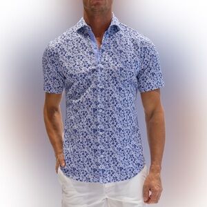 Tailor Byrd Navy Floral Knit  'Getaway' Short Sleeve Shirt